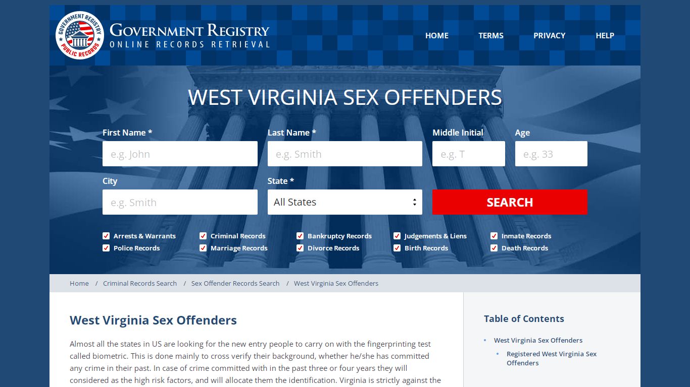 West Virginia Sex Offenders | GovernmentRegistry.org