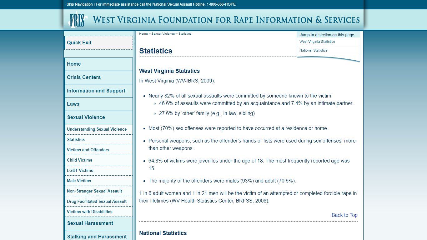 Statistics | Sexual Violence | West Virginia Foundation for Rape ... - FRIS